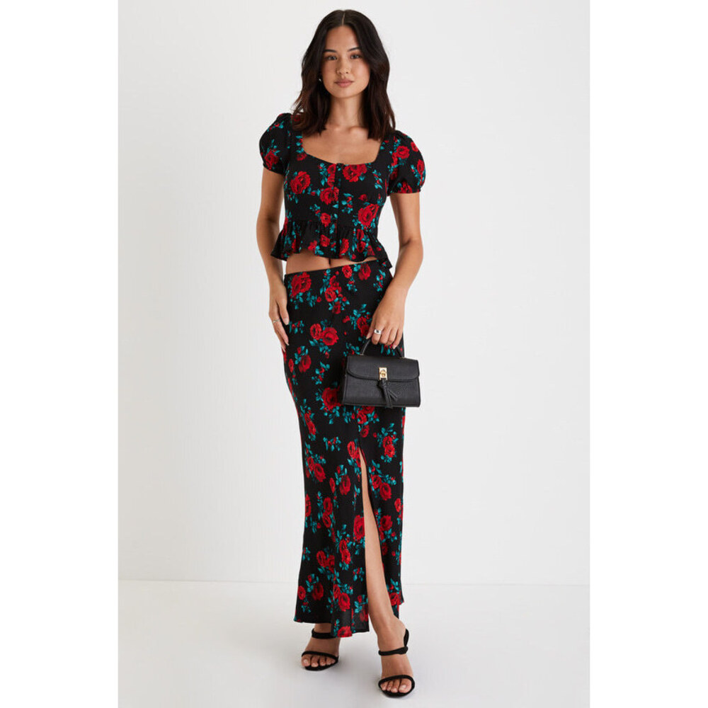 Lulus Remarkable Perfection Black Floral Print High-rise Maxi Skirt - Size M